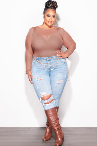 Final Sale Plus Size Mesh Top in Mocha