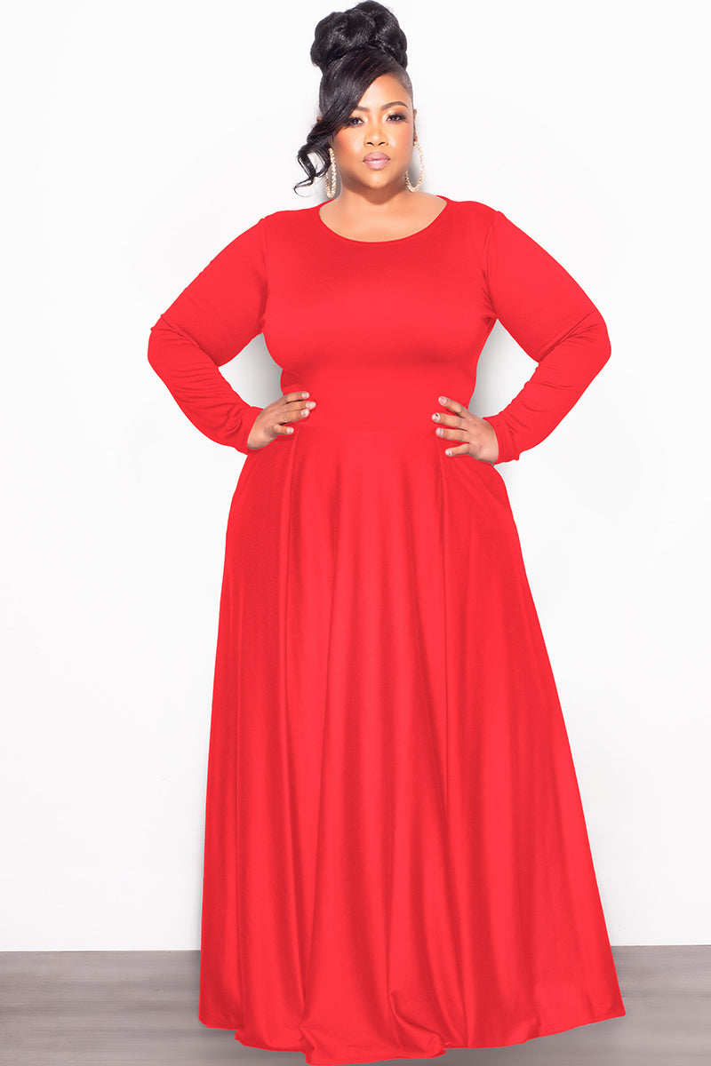 Final Sale Plus Size 2pc Maxi Skirt Set with Round Neck in Red (Set not a dress)
