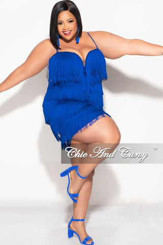 Final Sale Plus Size Spaghetti Strap BodyCon Fringe Dress in Royal Blue