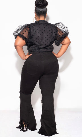 Final Sale Plus Size Distressed Wide Leg Denim Jeans in Black