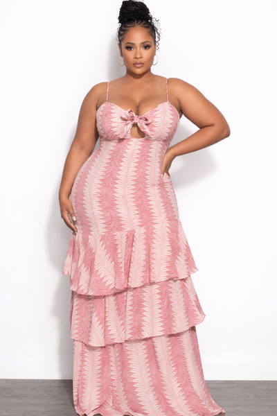 Final Sale Plus Size Mermaid Linen Maxi Dress in Coral & Ivory