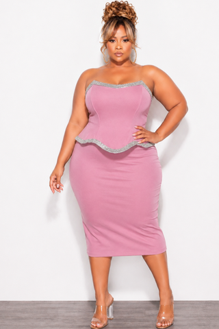 Final Sale Plus Size Lux Strapless Dress with Bling Trim in Rose Pink