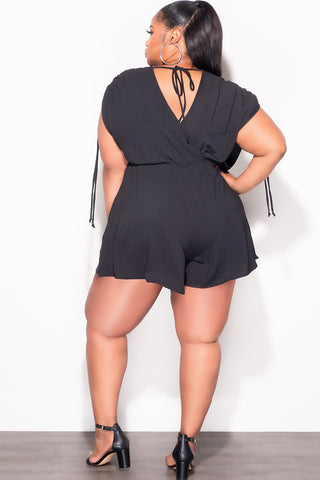 Final Sale Plus Size Romper with Shoulder Ties in Black