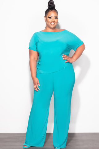 Final Sale Plus Size 2pc Top and Pants Set in Dark Teal