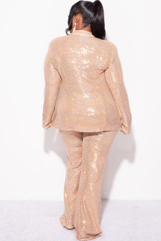 Final Sale Plus Size 3pc Confetti Dot Knit Sequin Pant Set in Gold (Wide Legs)