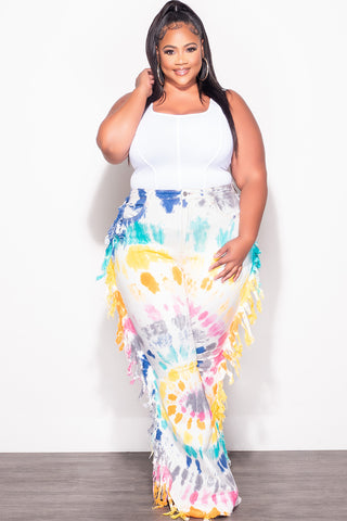 Final Sale Plus Size Jean with Fringe Trim in Multi Color Tie Dye Print