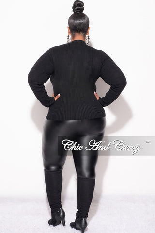 Final Sale Plus Size Ribbed Rhinestone Sweater Top in Black