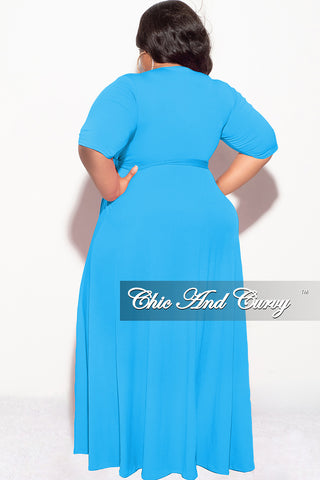 Final Sale Plus Size Deep V Faux Wrap with 3/4 Sleeves in Turquoise