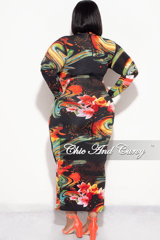 Final Sale Plus Size Reversible Bodycon Dress in Black Floral Print