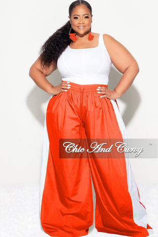 Final Sale Plus Size Oversized Varsity Striped Wide Leg Pants in Orange and White