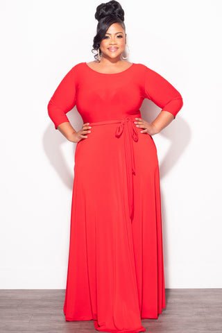 Final Plus Size Long Dress with 3/4 Sleeve and Tie in Red - 3X 22 Final Plus Size Long Dress with 3/4 Sleeve and Tie in Red - 3X 22