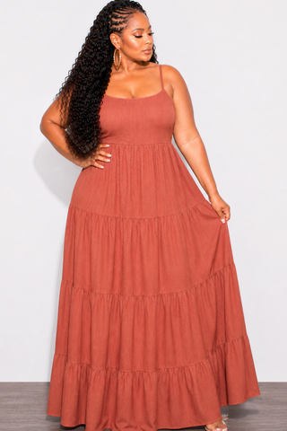 Final Sale Plus Size Tiered Maxi Dress in Bronze Rust