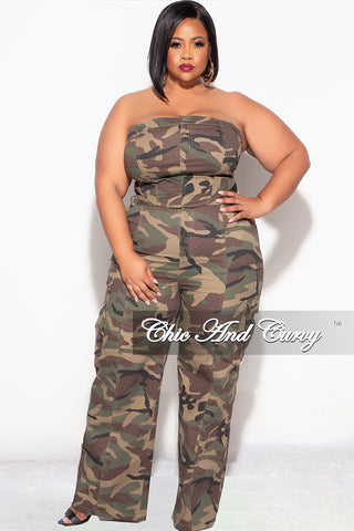 Final Sale Plus Size Strapless 2pc Top and Pants Set in Camo