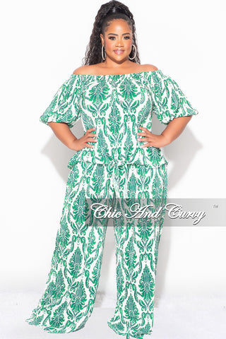 Final Sale Plus Size Off the Shoulder Pleated Tie Top and Palazzo Pant Chic And Curvy