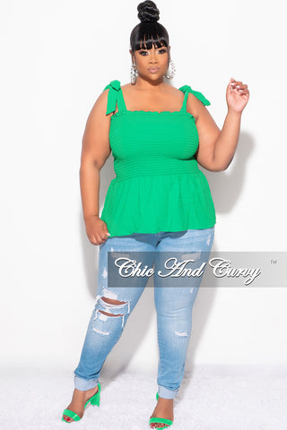 Final Sale Plus Size Smocked Peplum Tank Top in Green Chic And Curvy