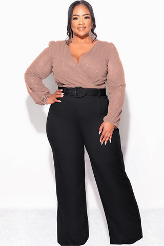 Final Sale Plus Size Sheer Glitter Faux Wrap Top in Tan