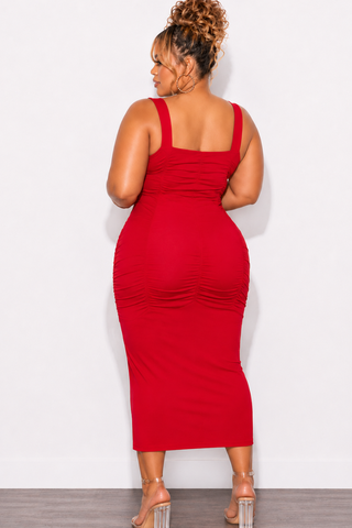 Final Sale Plus Size Ruched Tank Dress in Red