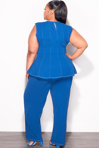 Final Sale Plus Size 2pc Peplum Top and Pants Set in Royal Blue