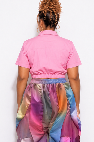 Final Sale Plus Size Cropped Poplin Top in Pink