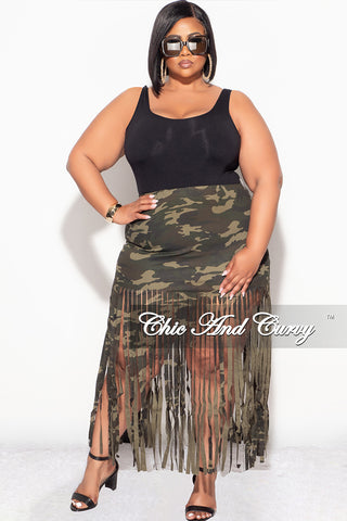 Final Sale Plus Size Fringe Skirt in Camouflage Print