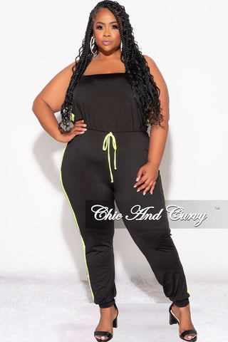 Final Sale Plus Size Strapless Tube Jumpsuit in Black and Neon Green