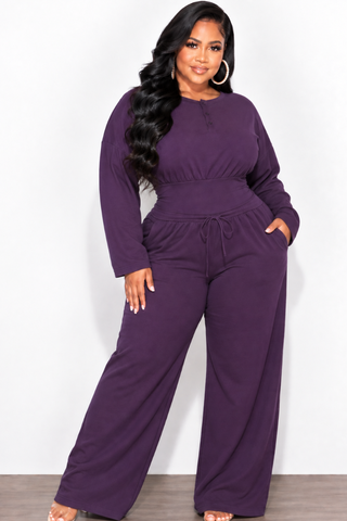 Final Sale Plus Size Cozy Lux 2pc French Terry Pant Set in Plum