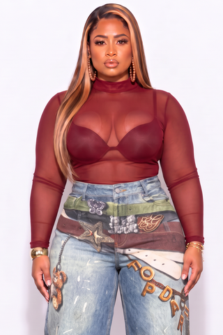 Final Sale Plus Size Mesh Top in Burgundy