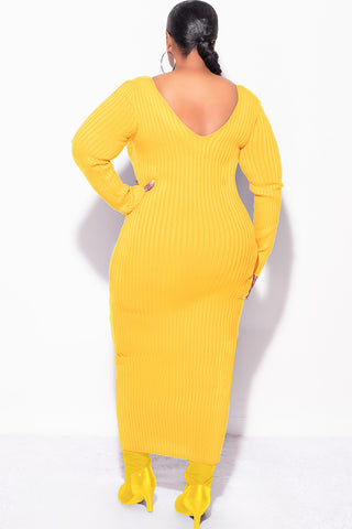 Final Sale Plus Size BodyCon Ribbed Knit Dress in Gold Yellow