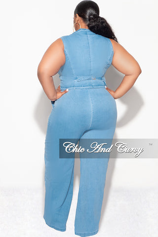 Final Sale Plus Size 2pc Sleeveless Blazer Vest and Pants Set in Denim