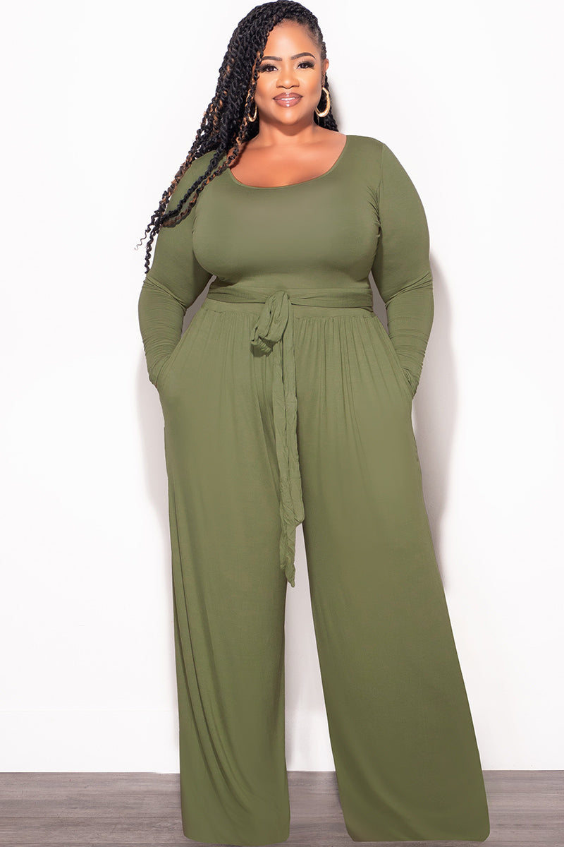Final Sale Plus Size 2pc Crop Top and Palazzo Pant Set in Sage