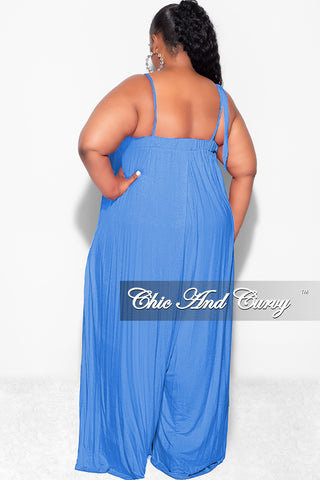 Final Sale Plus Size Oversized Jumpsuit with Self Tie Straps in Blue