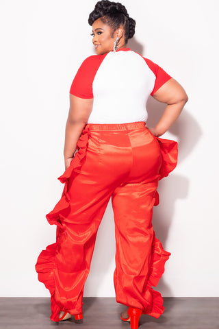 Final Sale Plus Size Ruffle Pants in Red