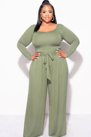 Final Sale Plus Size 2pc Crop Top and Palazzo Pant Set in Sage