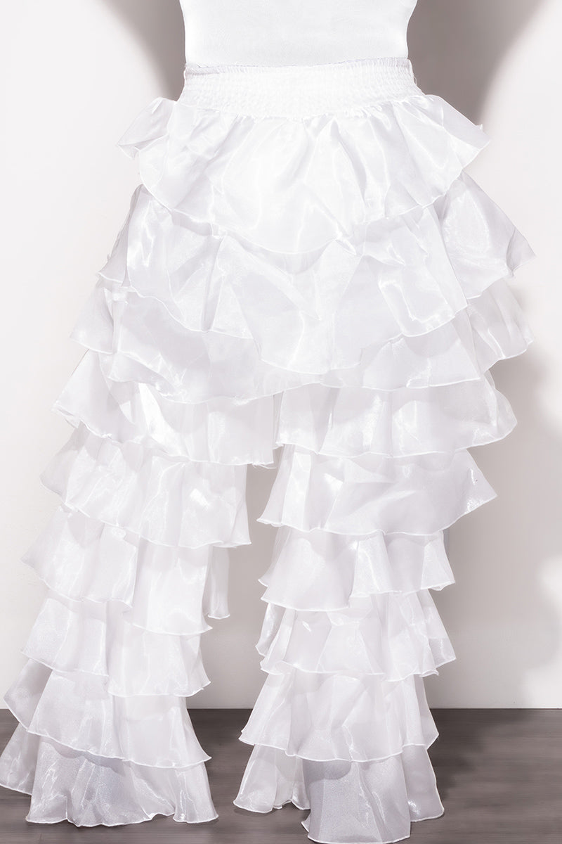 Final Sale Plus Size High Waist Ruffle Pants in White - 1x 14/16 Final Sale Plus Size High Waist Ruffle Pants in White - 1x 14/16