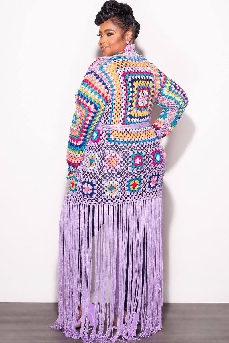Final Sale Plus Size Crochet Cardigan with Bottom Fringe in