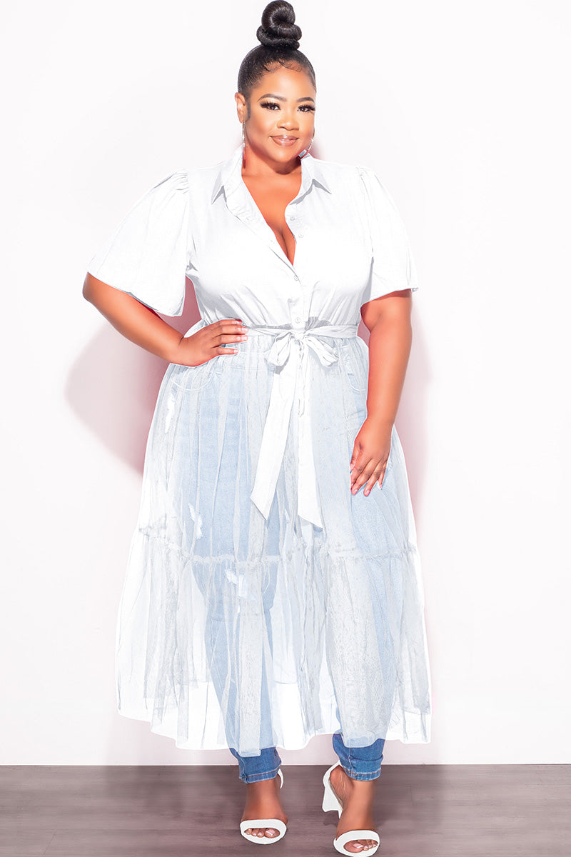 Final Sale Plus Size Top with Sheer Detail in White