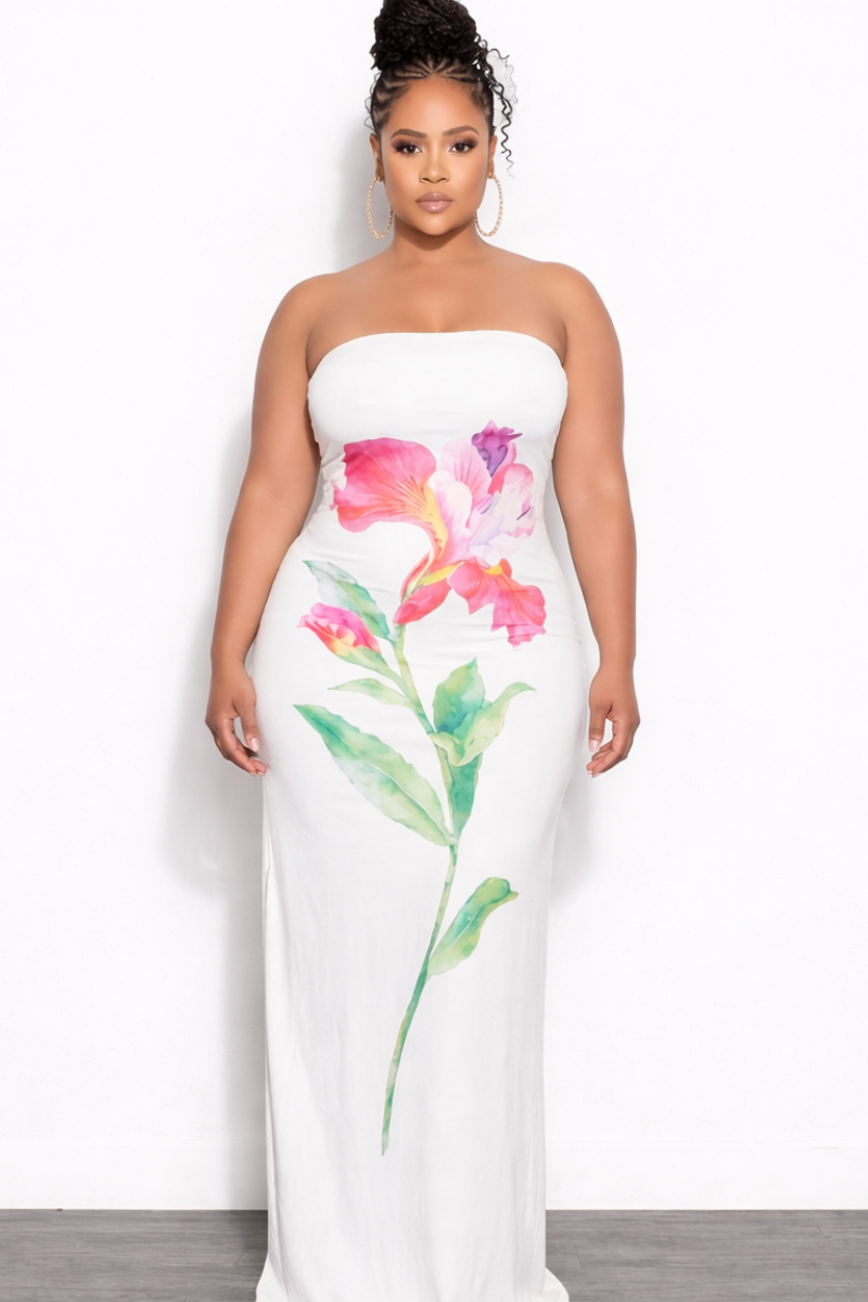 Final Sale Plus Size Floral Maxi Dress in White