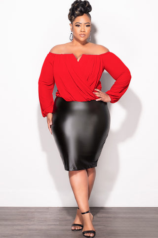 Final Sale Plus Size Chiffon Off the Shoulder Sweetheart Draping Blouse in Red