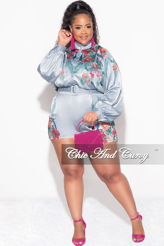 Final Sale Plus Size 2pc Short Set in Blue Multi-Color