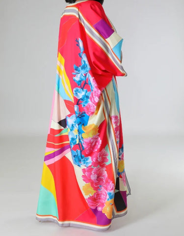 Final Sale Plus Size Caftan in Red Fuchsia Pink Multi Color Floral Print