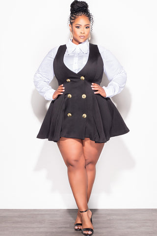 Final Sale Plus Size Sleeveless Scuba Baby Doll Dress with Gold Buttons in Black (Dress Only)
