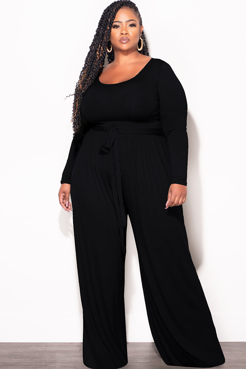 Final Sale Plus Size 2pc Crop Top and Palazzo Pant Set in Black