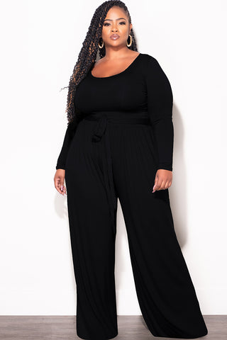 Final Sale Plus Size 2pc Crop Top and Palazzo Pant Set in Black