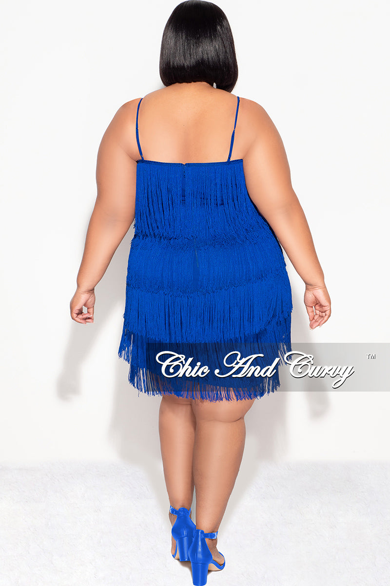 Final Sale Plus Size Spaghetti Strap BodyCon Fringe Dress in Royal Blu –  Chic And Curvy