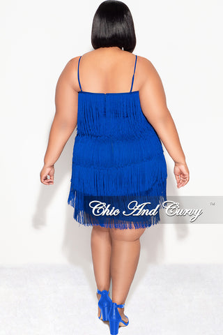 Final Sale Plus Size Spaghetti Strap BodyCon Fringe Dress in Royal Blue