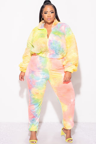 Final Sale Plus Size 2-Piece Set Fleece Jacket & Legging in Pastel Rainbow