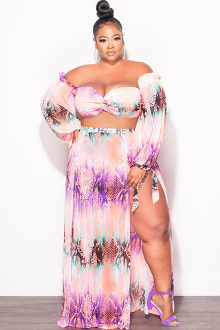 Final Sale Plus Size 3pc Playsuit Set in Pink Multi-Color Snake Print
