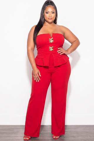 Final Sale Plus Size Strapless 2pc Set Red