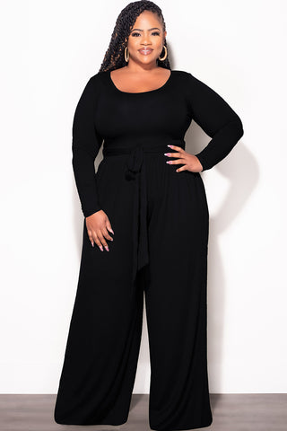 Final Sale Plus Size 2pc Crop Top and Palazzo Pant Set in Black