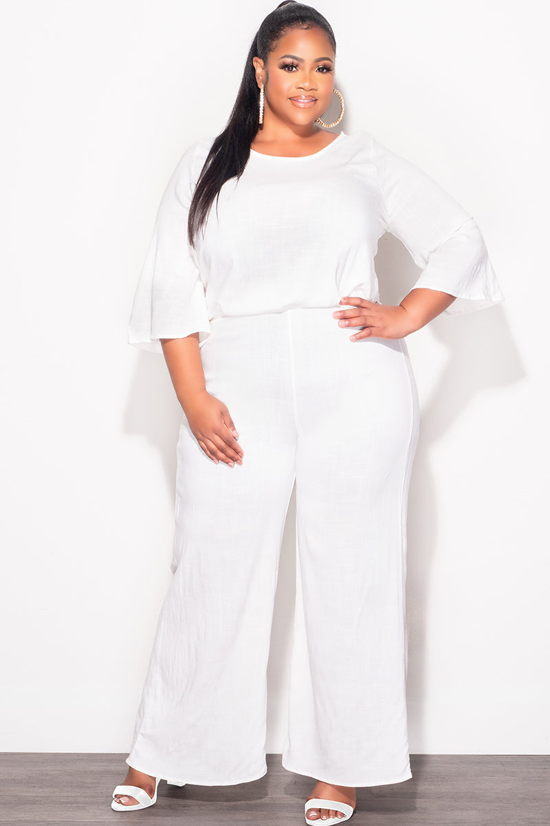 Final Sale Plus Size 2pc Top and Pants Set in Off White Linen
